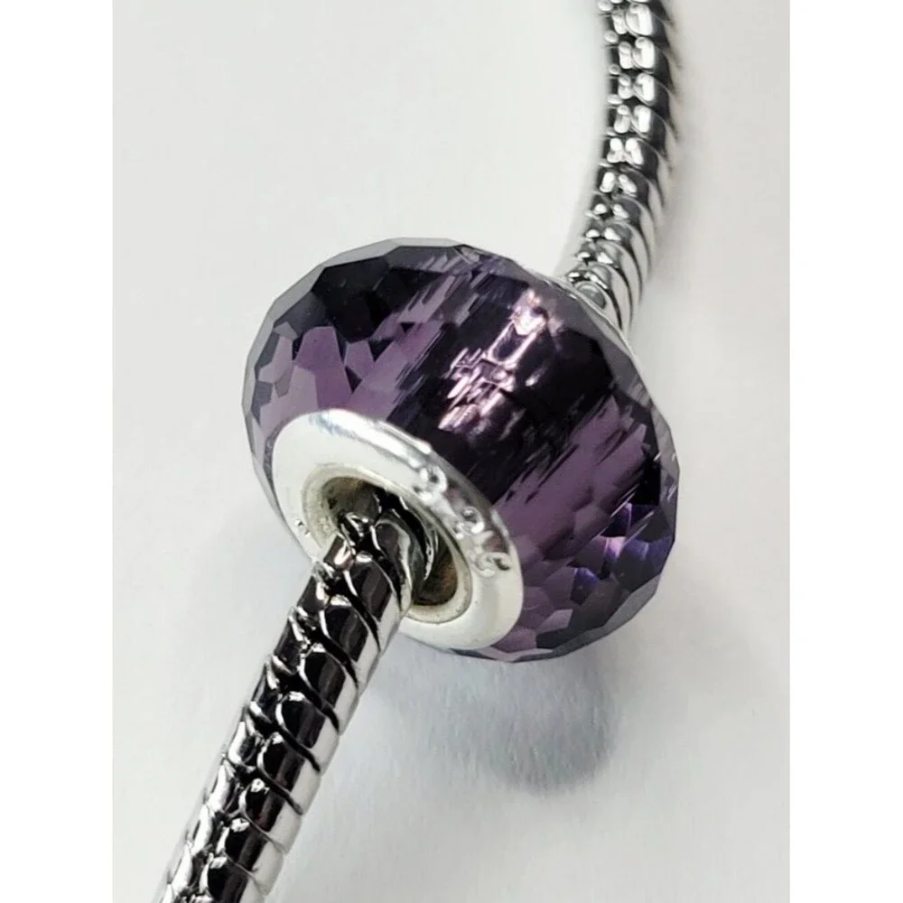 NWT Deep Purple 925 Sterling For Pandora Charm Bracelet Glass Faceted European